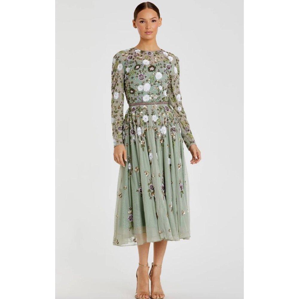 Mac Duggal Green Floral Maxi Dress